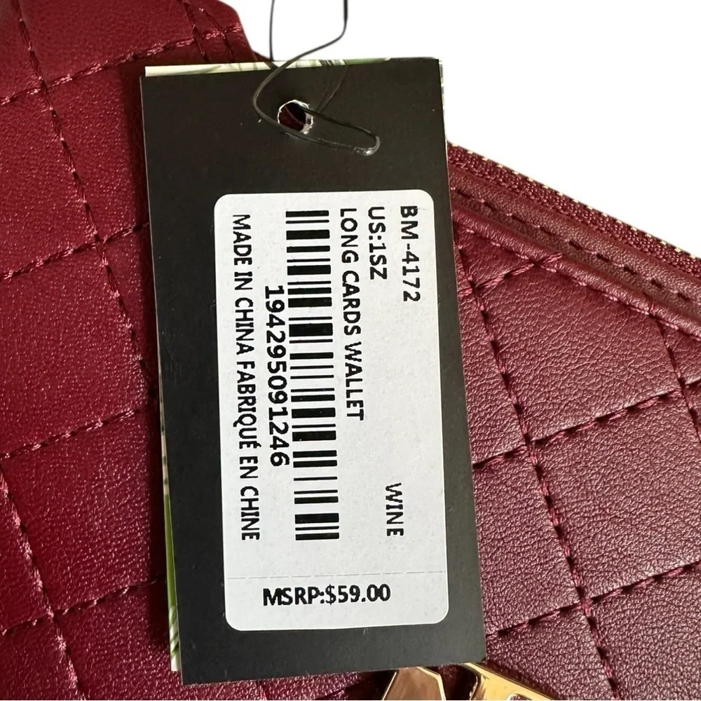 Badgley Mischka Long Cards Wallet NWT Wine & Gold Classic Quilted Design Slim